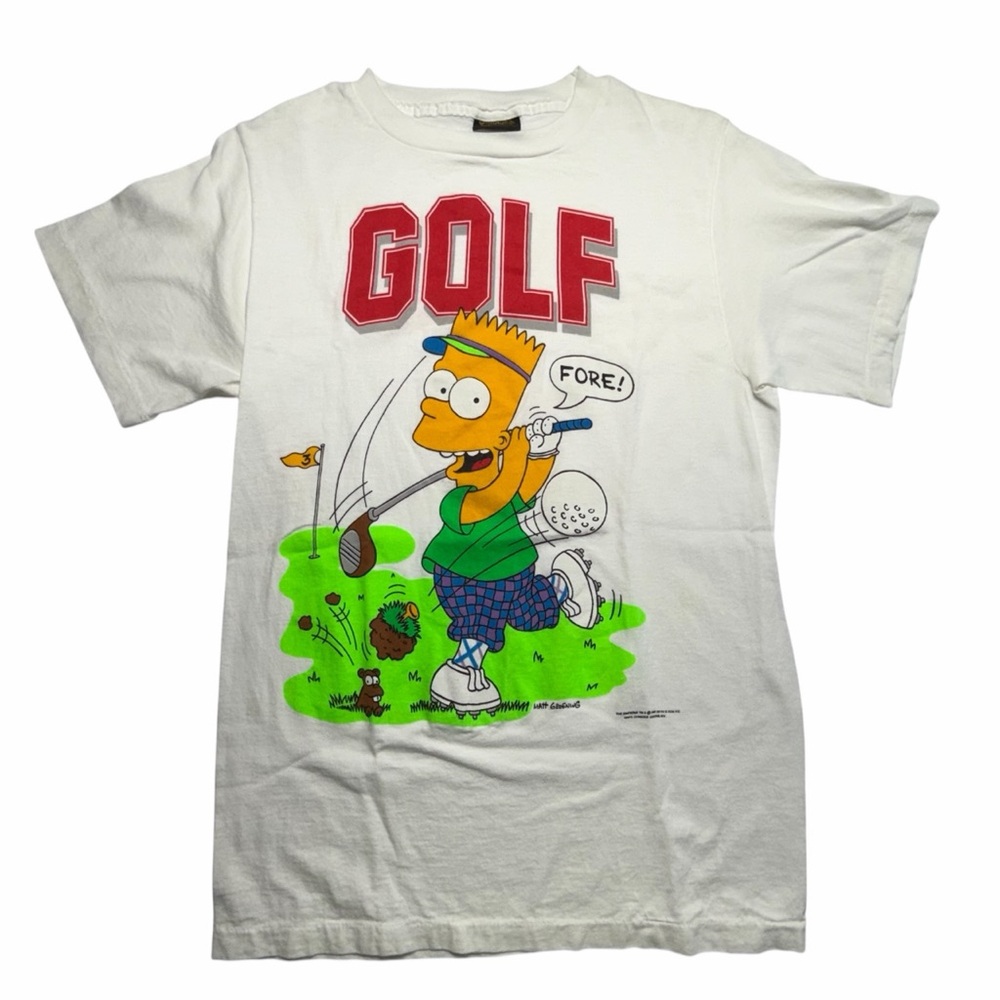 Vintage 1990 The Simpsons Bart Simpson Golf T-Shirt Size Medium Single Stitch